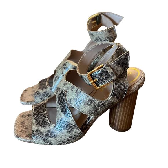 Cole Haan Reina City Sandals Leather Snake Print Ankle Strap Heels NEW Size 5 - Picture 1 of 9